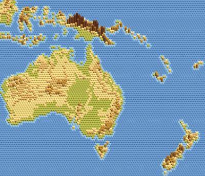 Map of Australia and New Zealand with environmental factors.